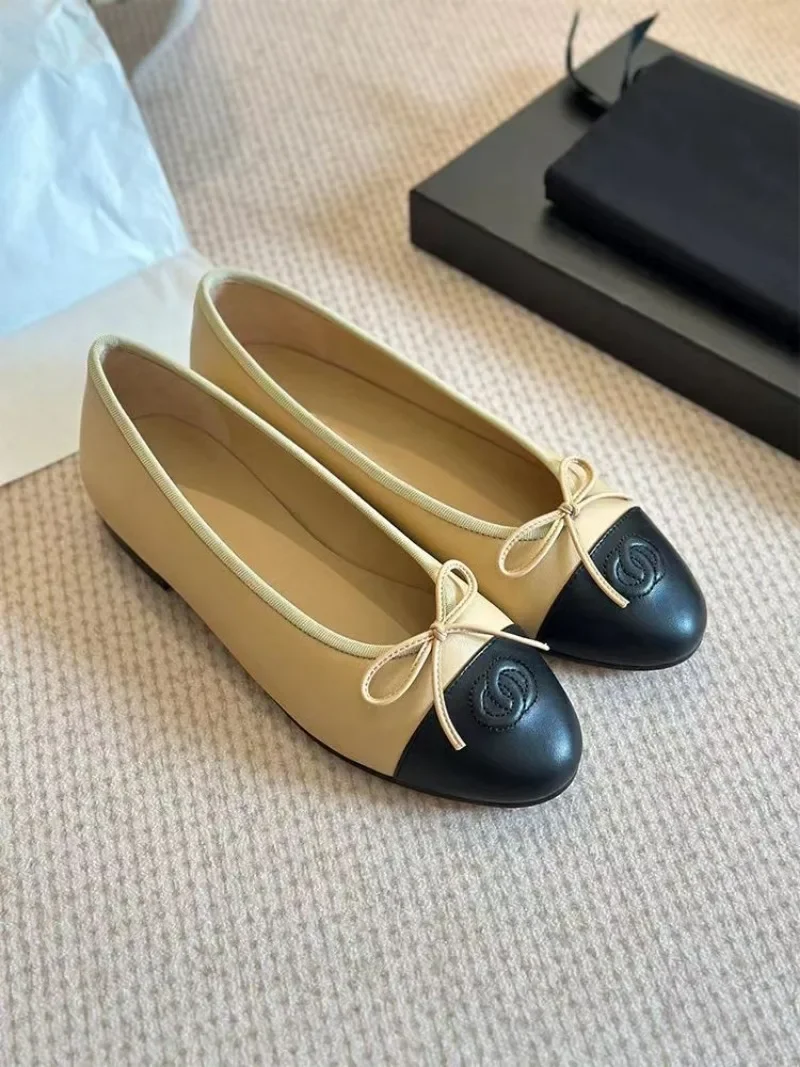 Bowtie Knot Flats ballerine scarpe da ballo per donna pelle di pecora punta tonda bocca poco profonda comoda scarpa da guida SC2