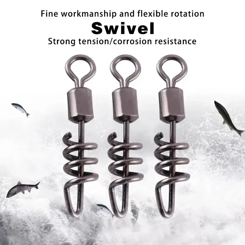 Goture 50pcs Fishing Barrel Swivel Snaps High Strength Stainless Steel Cork Screw Swivel For Saltwater Freshwater Luring