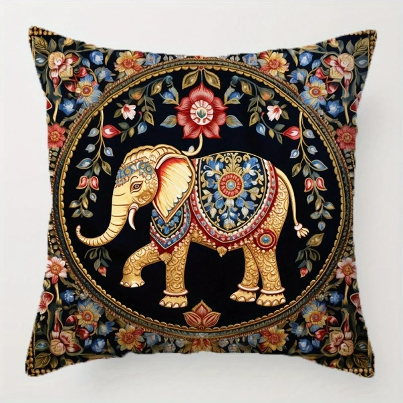 Bohemian Printed Elephant Print Throw Pillow Cover Set of 4 Indian Boho Cushion Home Decor Accessories Luxury