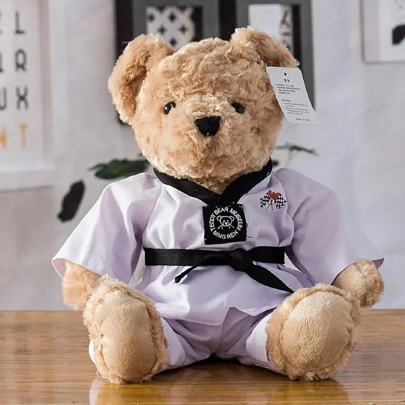 Cotton Stuffed Throw Pillow Animal Bear Doll Cute Taekwondo Teddyy Bear Children's Dolls Birthday Gift For Girls Boys Christmas