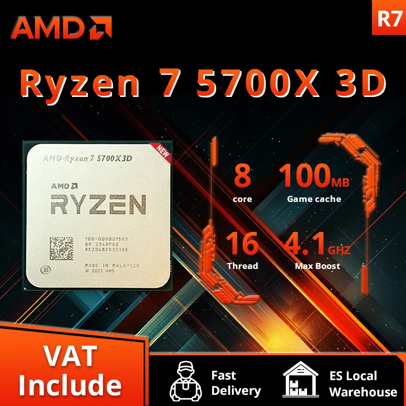 AMD Ryzen 7 5700X3D - R7 5700X3D 5000 Series 8-Core 4.1 GHz pocket AM4 Thread CPU Processor New but without fan Game Cache