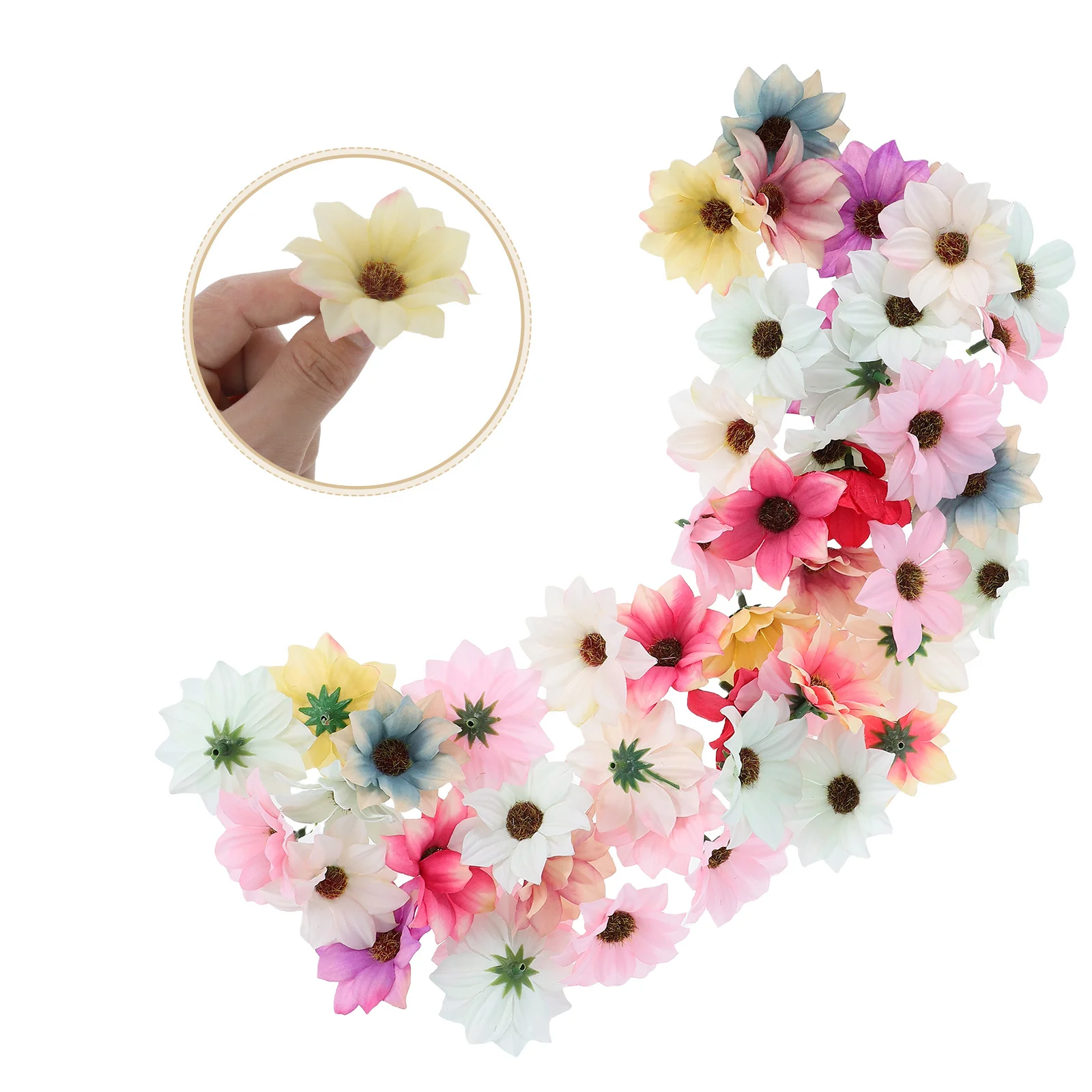 

50Pcs DIY Artificial Daisy Flower Heads Multicolor Soft Cloth Mini Flowers Wedding Party Bouquet Wreath Decoration
