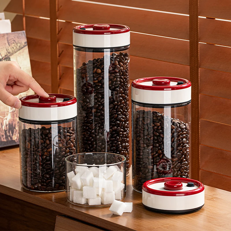 

Герметичная канистра для кофейных зерен, стеклянная банка для хранения с вакуумным уплотнением для кухни, пищевая влагостойкая бутылка для хранения зерна