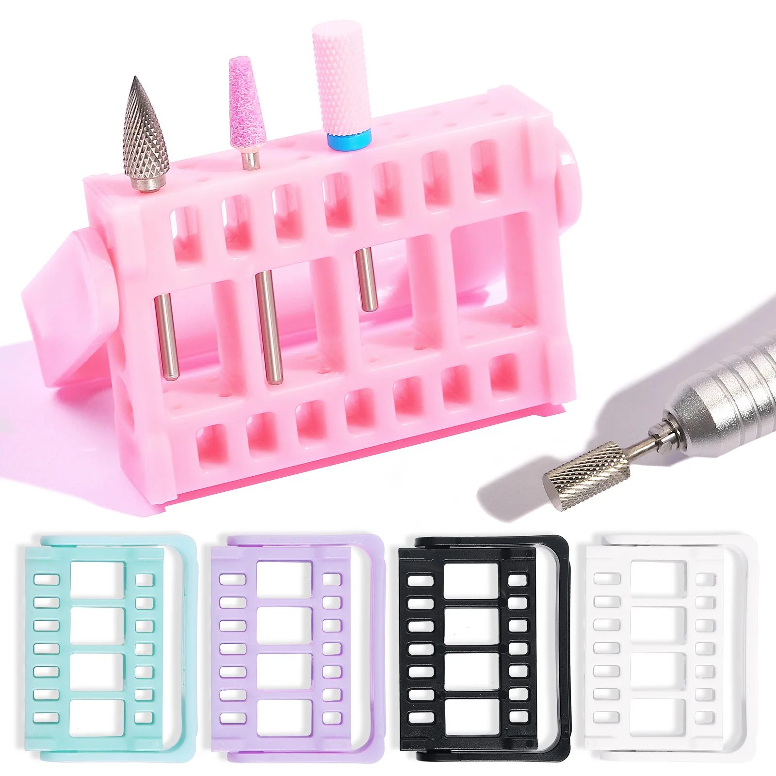 1PC Nail Drill Bit Display Stand 16 Holes ABS Acrylic Adjustable Grinding Head Holder Storage Box Manicure Drill Accessory Tools