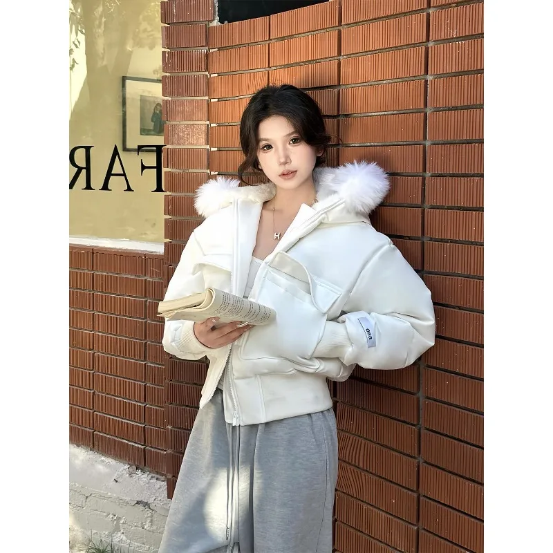 2025年冬 無地 パイロットジャケット フード付き コットンジャケット カジュアル ファッション ショートパンツ 厚手 暖かい パーカー 女性服