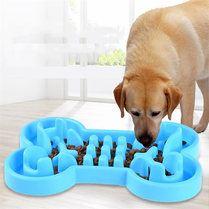 Pet Slow Food Bowl Silicone Bone Shaped Anti-Skid Dog Bowl Cats Feeding Bowls Leakproof Food Feeder Training Dog Slow Food  Pet