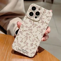 For iPhone 16 15 14 Pro Max 13 12 11 XS X XR 7 8 15 Plus SE 2022 2020 Silicone Case Shockproof Vintage Rose Floral Flowers Cover