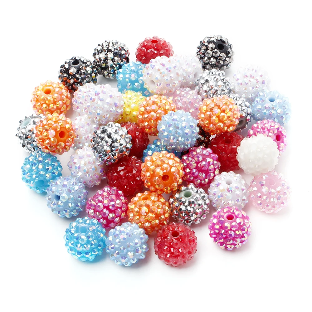 10Pc 16/20mm Round Acrylic Bead Inlaid Colorful Crystal Loose Spacer Beads For DIY Ballpoint Pen Pendant Necklace Jewelry Making