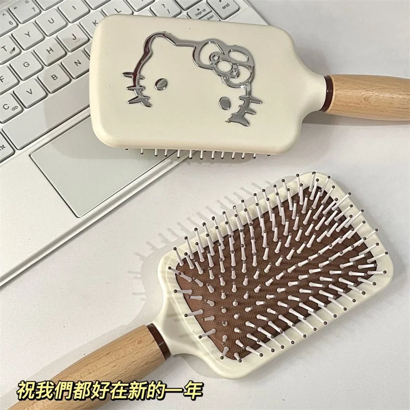 

Kawaii HelloKitty Wooden Handle Airbag Massage Comb Anti Static Curling Comb Does Not Stuck Cartoon KT Solid Wood Feel Comb