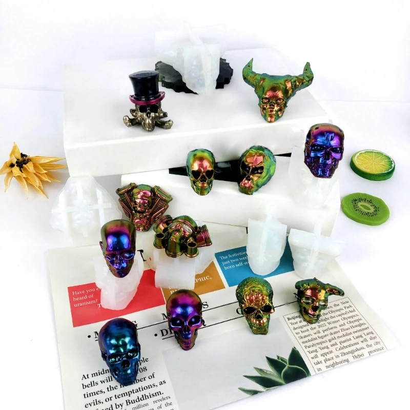 R3MC Diy Crystal Drop Glue Gypsum Abrasive Three-dimensional Skull Jewelry Ornaments Pendant Silicone Mold