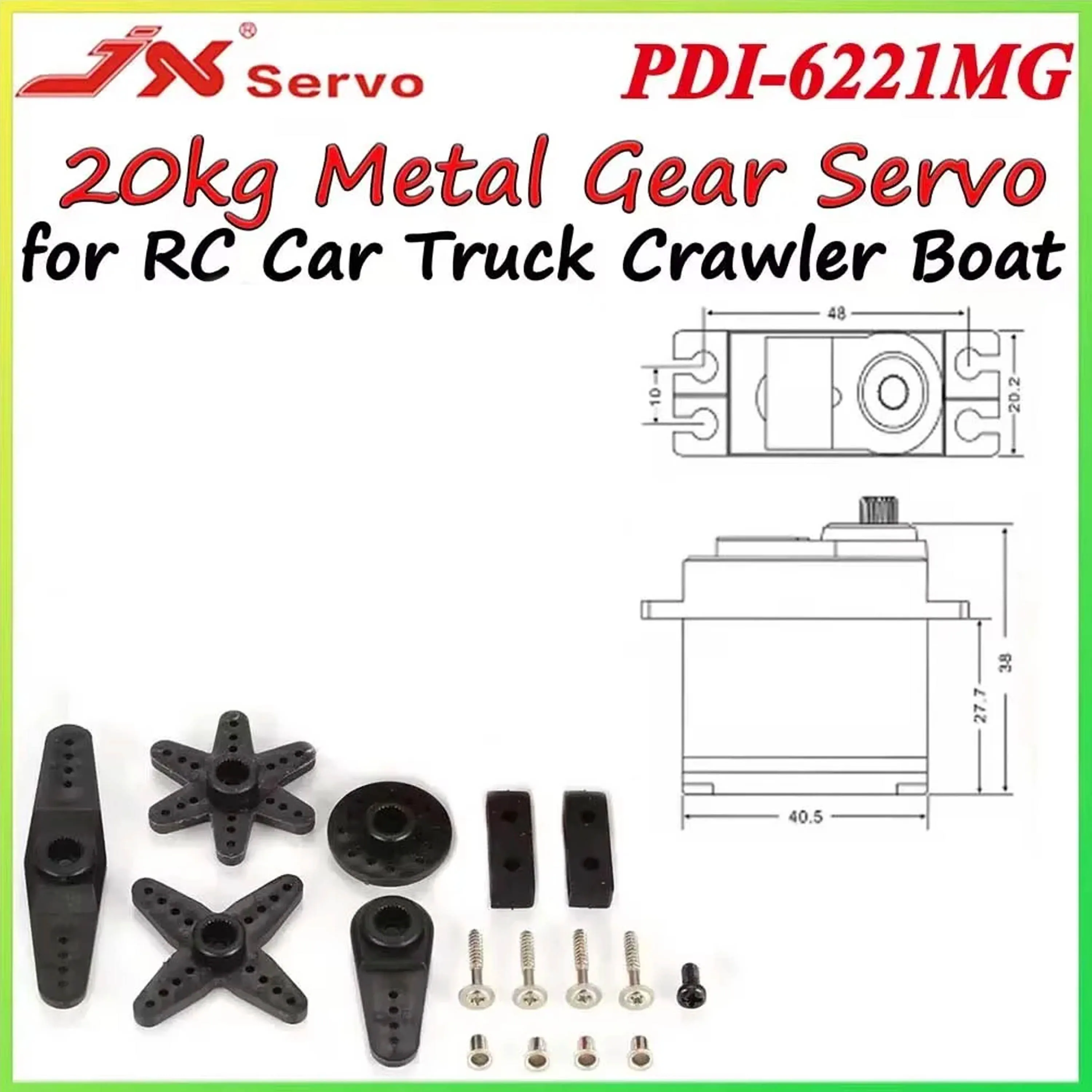 

JX PDI-6221MG 20KG Metal Gear Digital Servo 120°/180°/360° Coreless Motor Large Torque for RC Car Truck Crawler Boat Plane Model