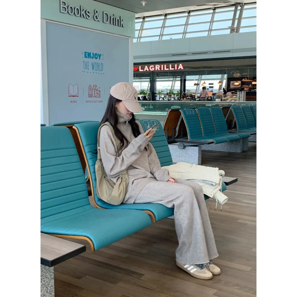 

Soft Stand Collar Loose Knitted Sweater Straight Leg Pants Korean Casual Sle Women's Autumn Winter Faion Set