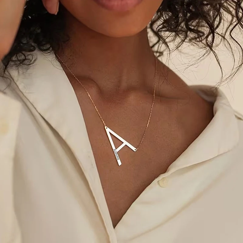 Custom Initial Letter Name Necklaces For Women Men Stainless Steel Customized Necklace Pendant Personalized Neck Jewelry Gift