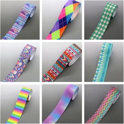 DHK 38mm 10yards Rainbow Tribal Plaid Printed Grosgrain Ribbon Accessories Headwear Decoration Collar DIY Sewing Craft B2351