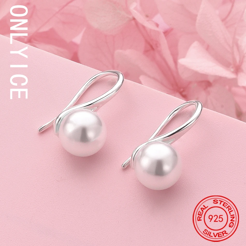 

Hot Luxury 925 Sterling Silver 8mm Pearl Earrings Fashion Party Wedding Designer Jewelry Christmas Gifts