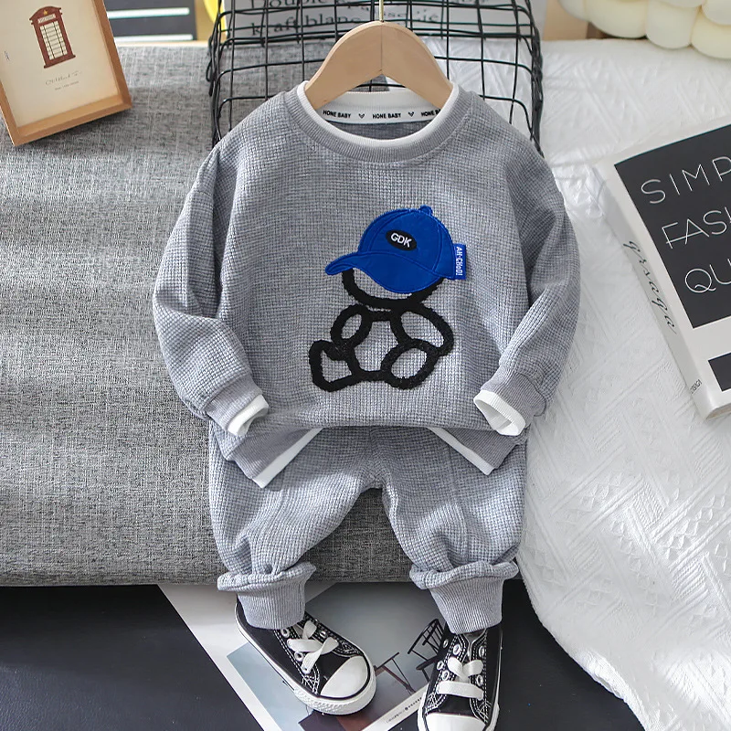 Toddler Boy Handsome Sport Clothing Sets 2023 Spring Autumn Children Fashion Tracksuit Baby Cartoon Pullover+ Pants Girl Clothes