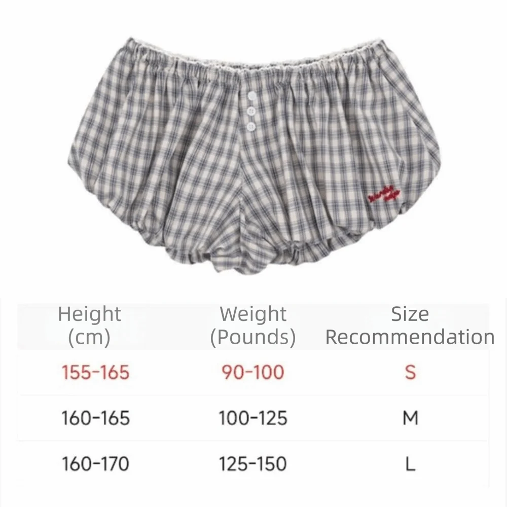 Neue Y2k Retro-Karo-Shorts im süßen Stil, koreanischer Chic, Shorts mit elastischem Bund, Vintage-Design, lässige Bloomer-Shorts für den Alltag. – Detail 1