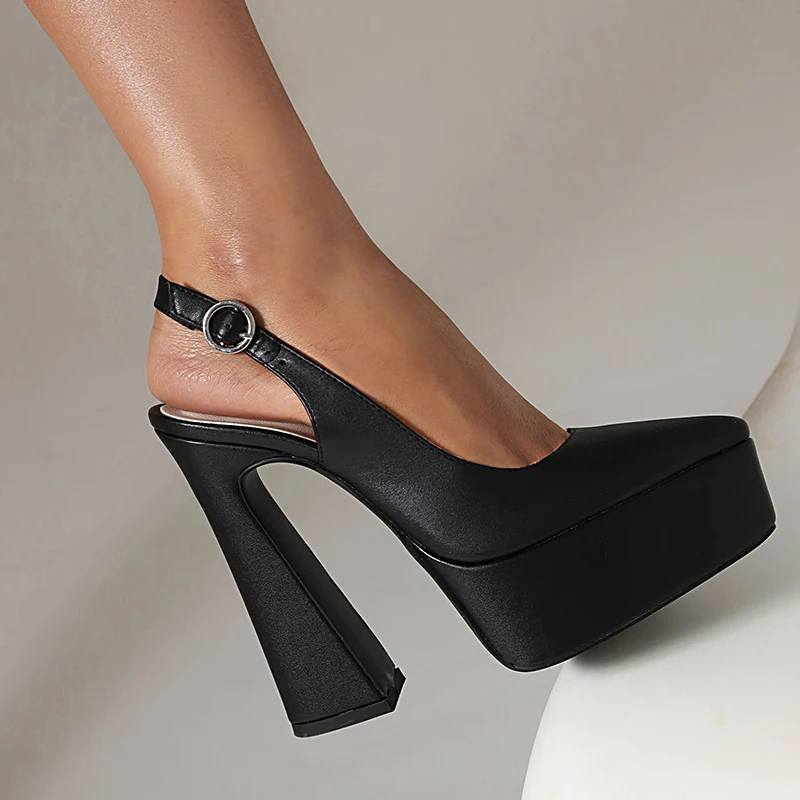 LIHUAMAO مضخات أحذية عالية الكعب النساء كعب slingback أشار تو الكاحل حزام أحذية منصة مكتب سيدة كعب مكتنز