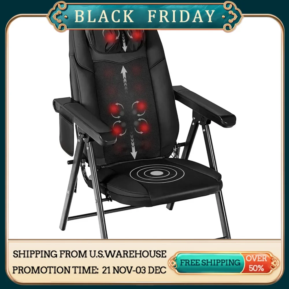 Folding Massage Chair Portable, Shiatsu Neck Back Massager with Heat, Foldable Chair Massager for Full Body, Adjustable Backrest