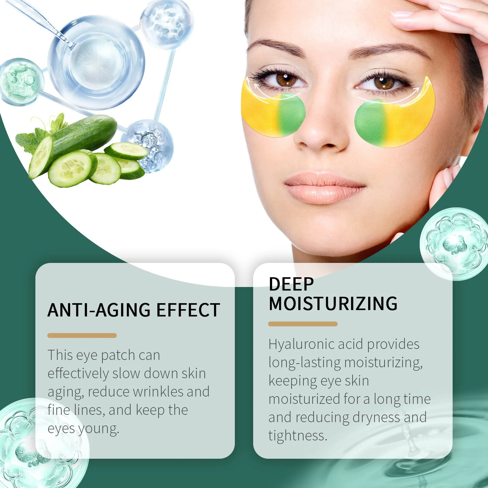 EELHOE Golden Cucumber Two Tone Under Eye Patches Hydrating Moisturizing Eye Mask Nourish Soften Eye Skin Daily Care Gel Patches