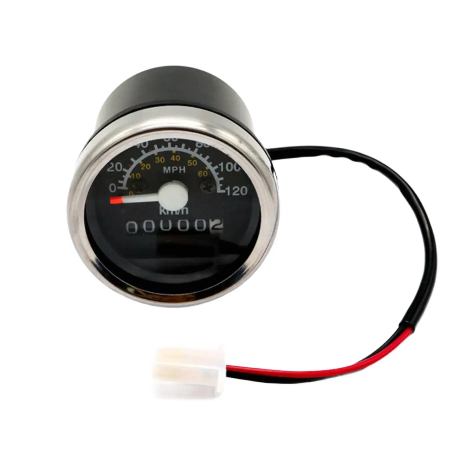 12V Motorcycle Speedometer Round Dial 61.5mm Face Mechanical Gauge with KM and MPH Readout for Cafe Racer