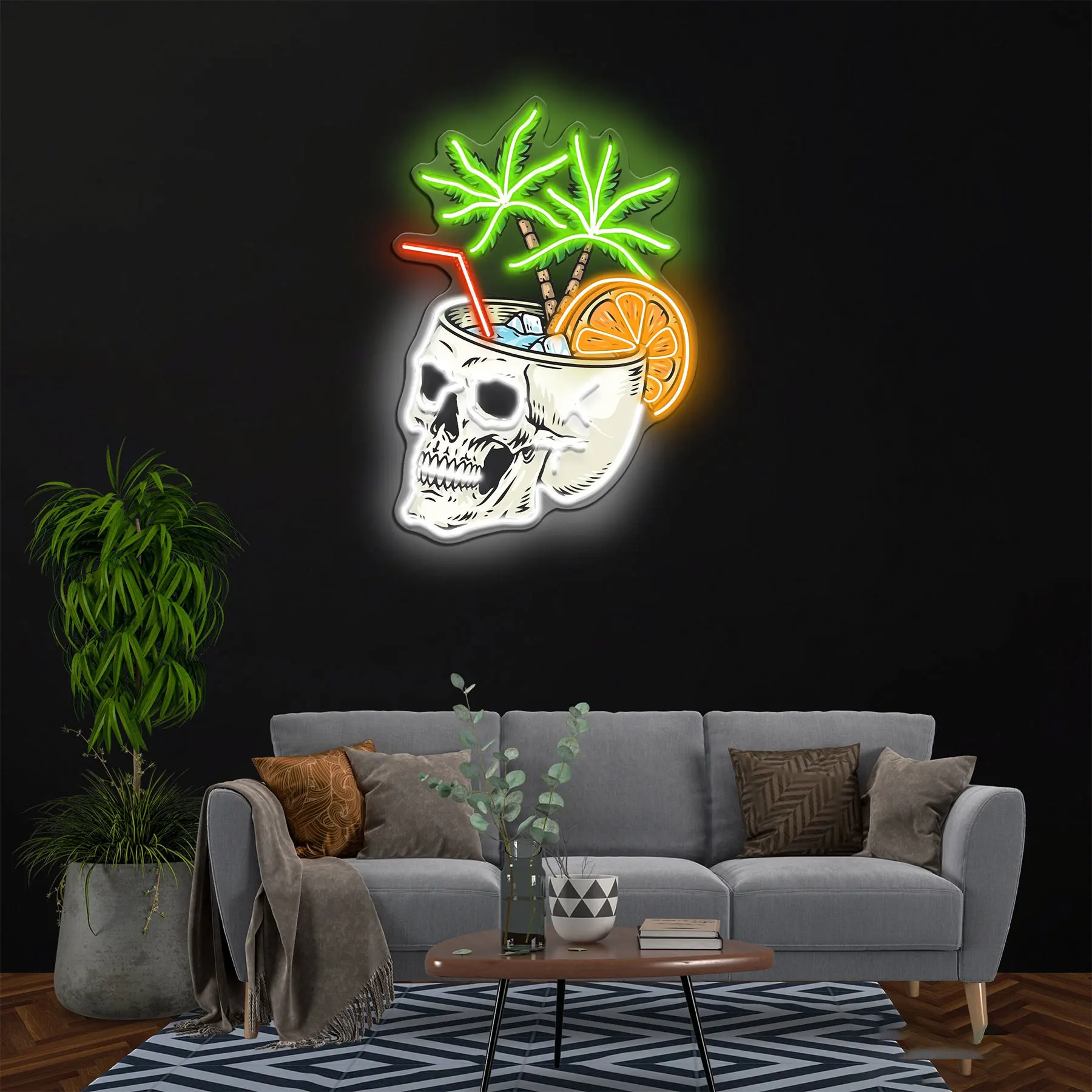 Skull Drink Neon Sign Bar Pop Art Sign Business Shop Anime Skull Wall Art Home Decor Man Caves Game Room Bars Neon