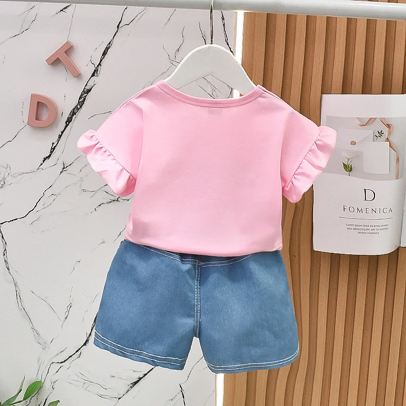 Children's clothing girls shorts set summer female baby Korean version   medium-sized girls cotton short-sleeved two-piece set