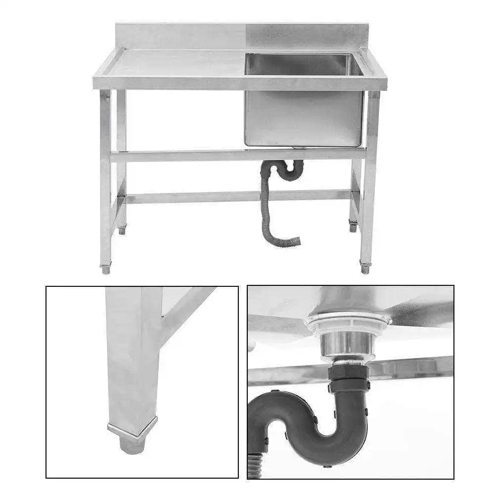 Custom Size 304/201 Stainless Steel Sink Polished Finish Modular Expandable Design Slip-Resistant Surface Commercial Kitchens