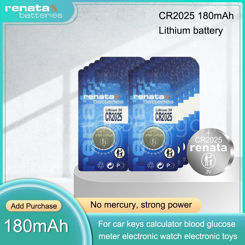 

100% RENATA CR2025 CR 2025 3V Lithium Battery DL2025 BR2025 KCR2025 for Car Key Watch Computer Toy Button Coin Cell