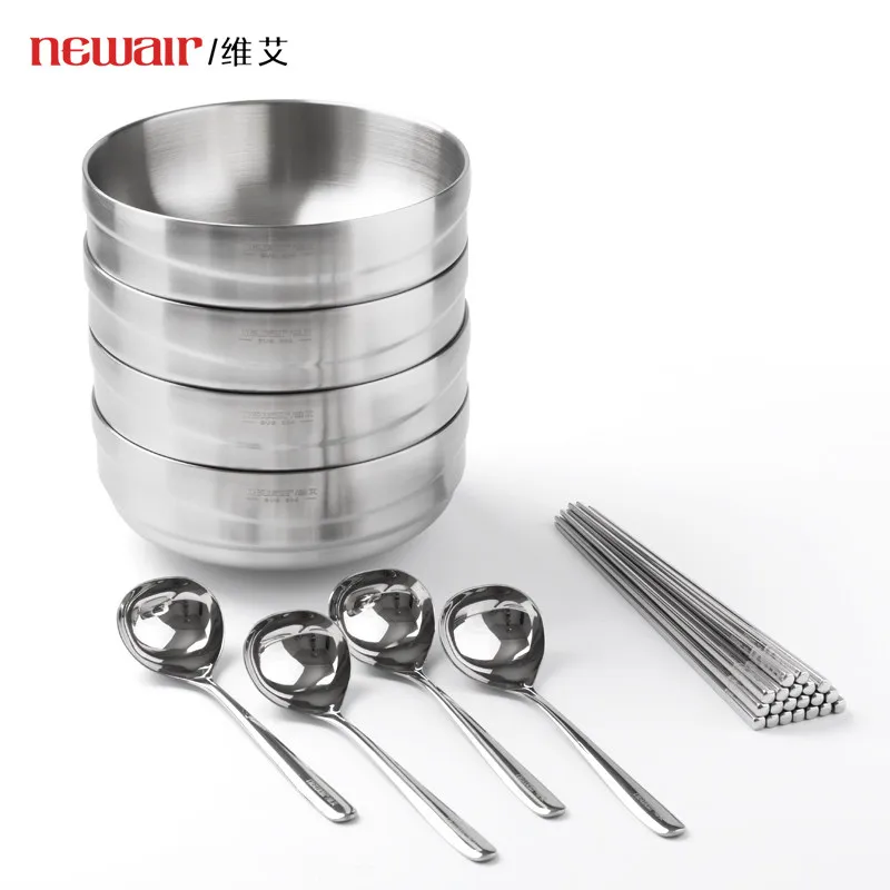 LMM4 Big Head Drinking Spoon * 4 Stainless Steel Chopsticks Family 10 Pack Combination