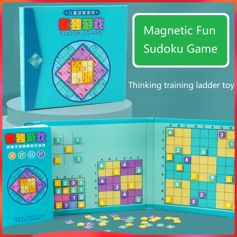 Livre de jeu Sudoku en bois magnétique pour enfants, apprentissage alth, jouets mathématiques, cadeau de puzzle, 4 en 1