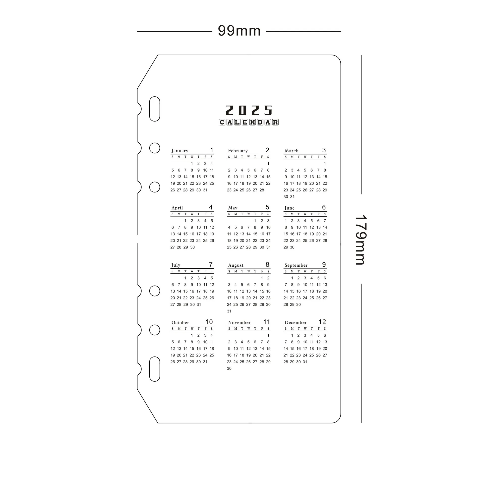 2025 Calendar A5 A6 6-hole Hand Account Loose-leaf Calendar Partition PP Frosted Transparent Protective Pad