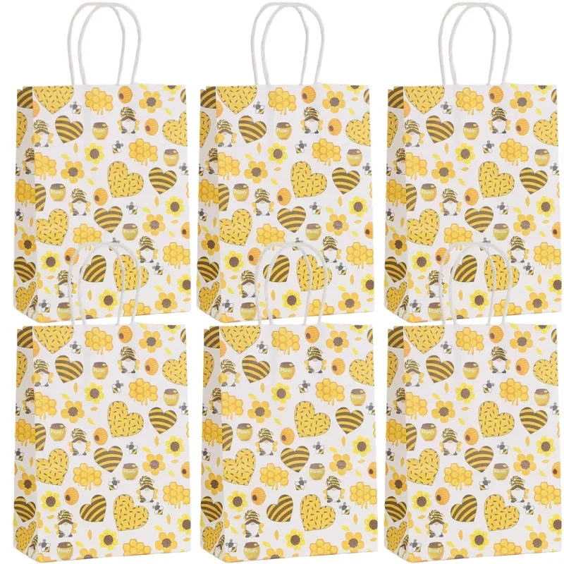 6/24 Stück Honigbienen-Geschenktüten mit Griffen, Bienenpapier, Süßigkeiten-Goodie-Beutel für Partygeschenke für Party-Dekoration, Geburtstag, Babyparty-Versorgung – Detail 7