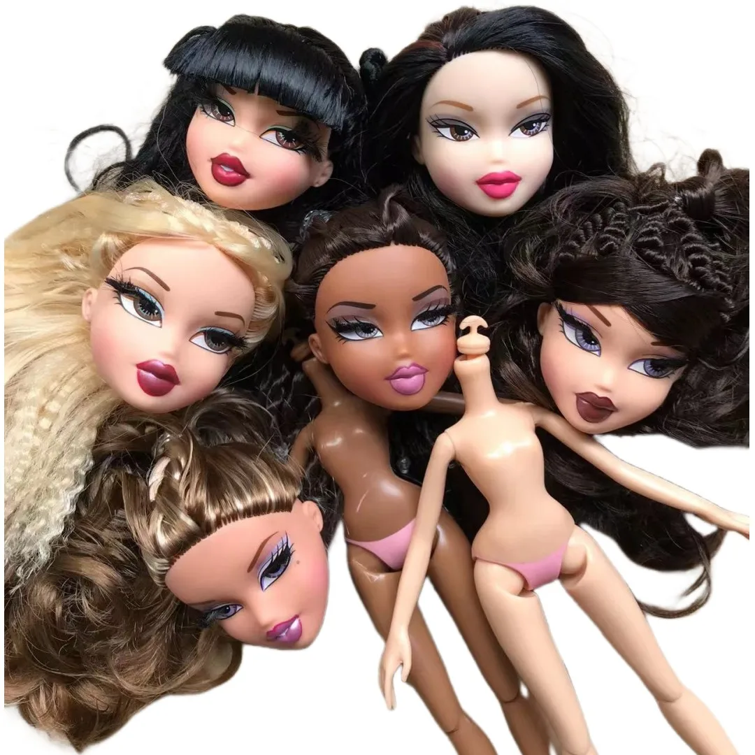 Dancing Girl Doll Head Doll Figure Toys White Brown Skin Doll Head Body DIY Dressing Toys Sparkly Face Eyes Doll Parts