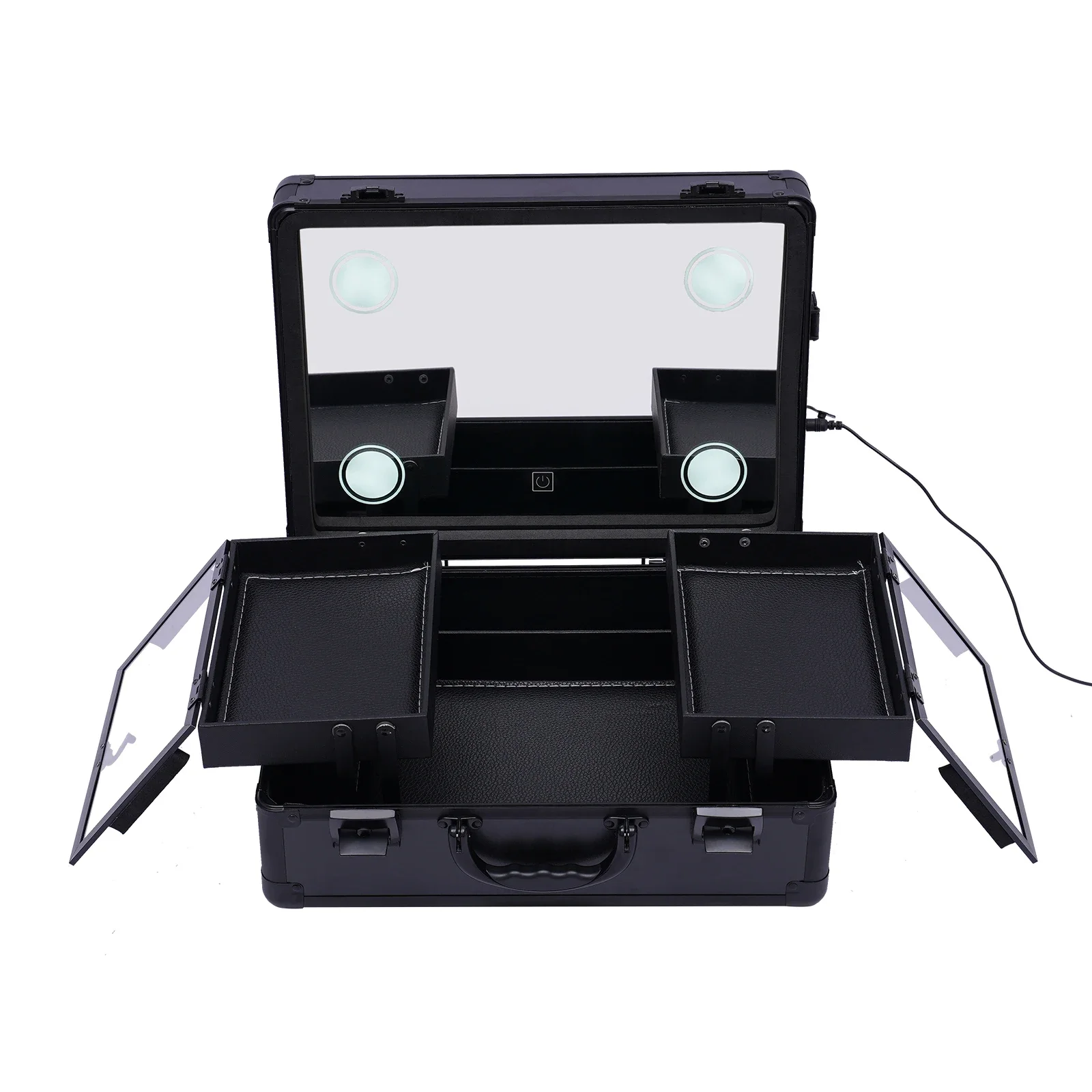 

Makeup Train Case - Cosmetic Organizer Box Makeup Case with Lights and Mirror / Makeup Case with Customized Dividers