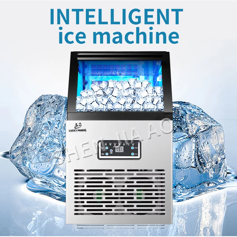 Máquina para hacer cubitos de hielo, fabricante de hielo cuadrado comercial, tienda de té, máquina automática inteligente para el hogar, 60kg/24h