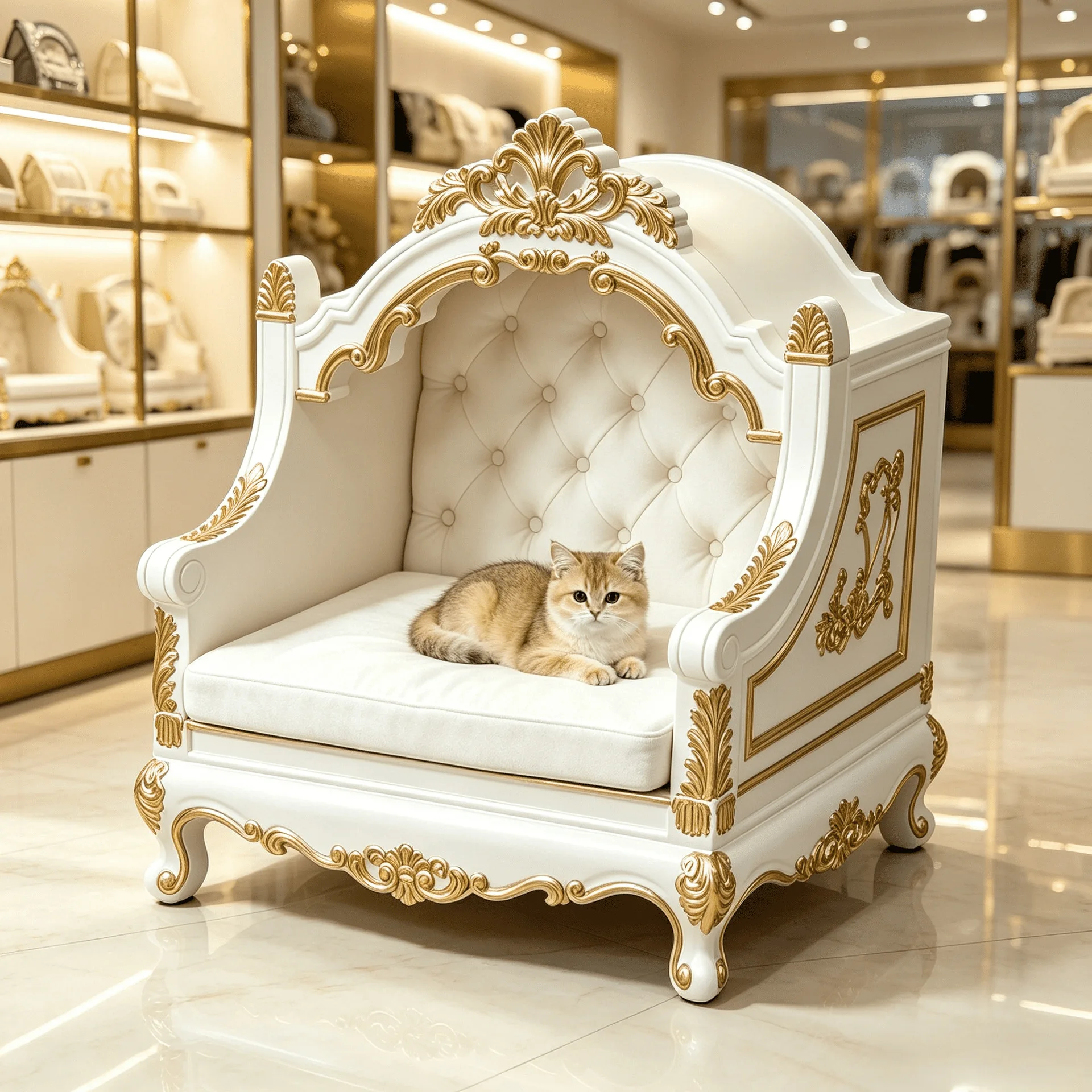 High-end French solid wood cat castle villa light luxury carved cat sofa nest small dog kennel