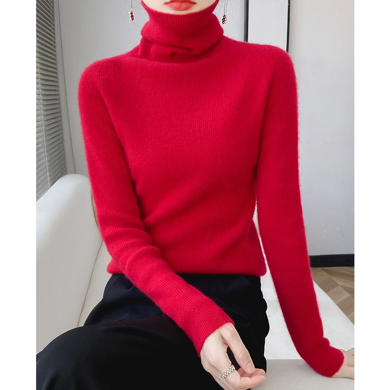 

100% merino cashmere sweater women's sweater high neck long sleeve pullover warm slim pullover top for autumn and winter.