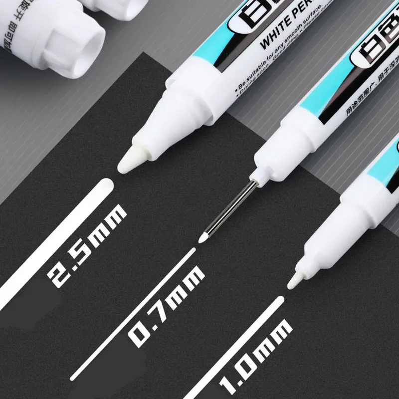 White Marker Pens 0.7/1.0/2.5mm Waterproof Oily Permanent Paint Pen Markers for Wood Rock Plastic Leather Glass Metal Ceramic