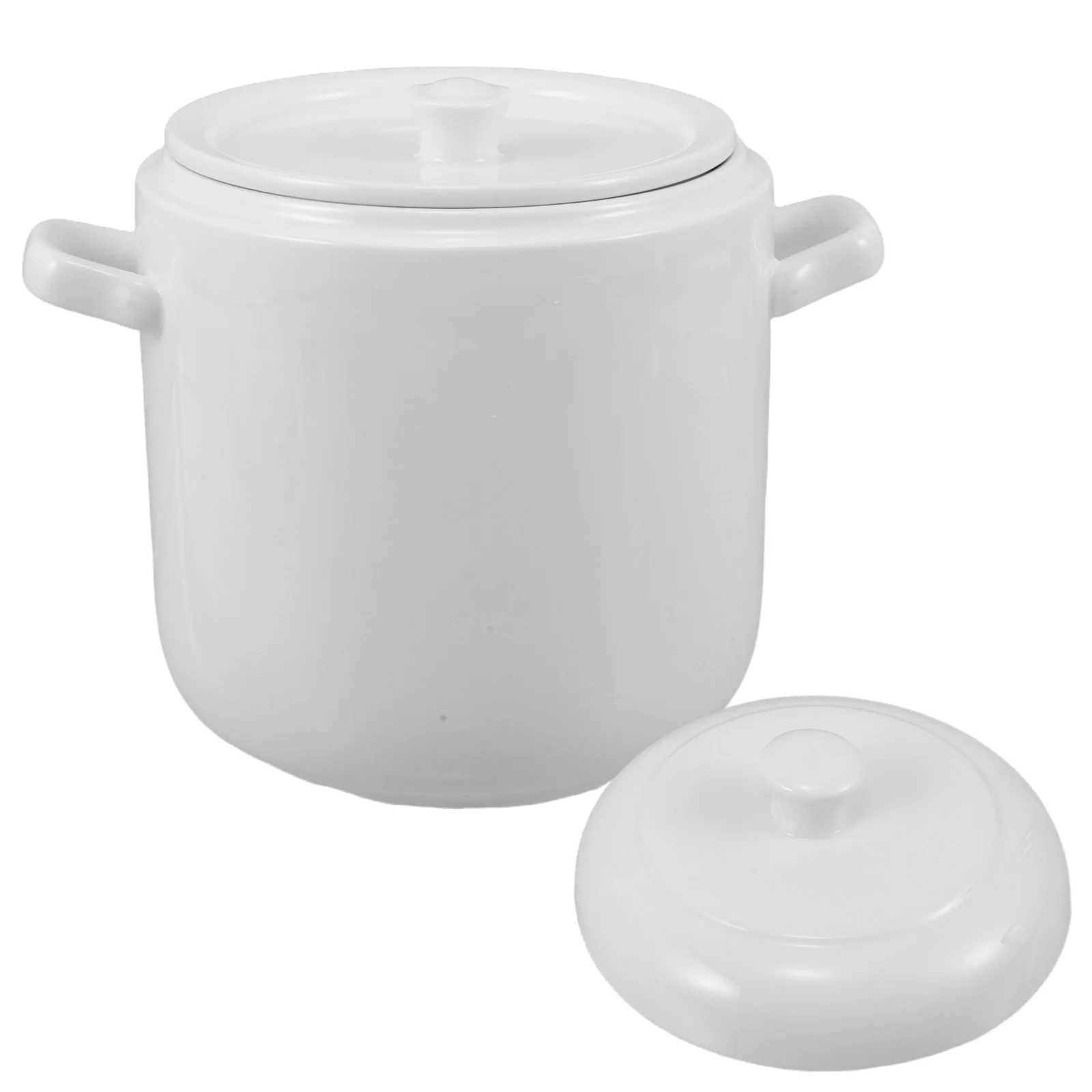 

950Ml Porcelain Steaming Pot Ceramic Soup Crocks with Dual Handles Heat Retaining Lid for Restaurant Grade Soup and Stew Dishes