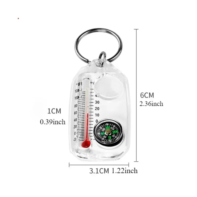 2pcs Three In One Compass Thermometer Keychains Mini Portable Precise Accurate Mountain Outdoor Camping Travel Adventure Tools