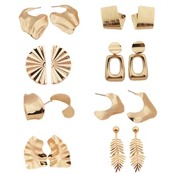 New Exaggerated Geometric Metallic Drop Earrings Female Gold Fashionable Y2K Designed Punk Hot Earrings 2024 Fashion Trend