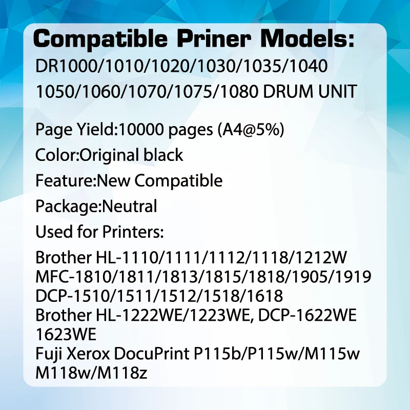 Qualicom DR1000 DR1075 DR1070 DR1060 DR1030 DR1090 DR1095 DR1050 for Brother TN1000 toner cartridges HL-1110 MFC-1810 HL-1222WE