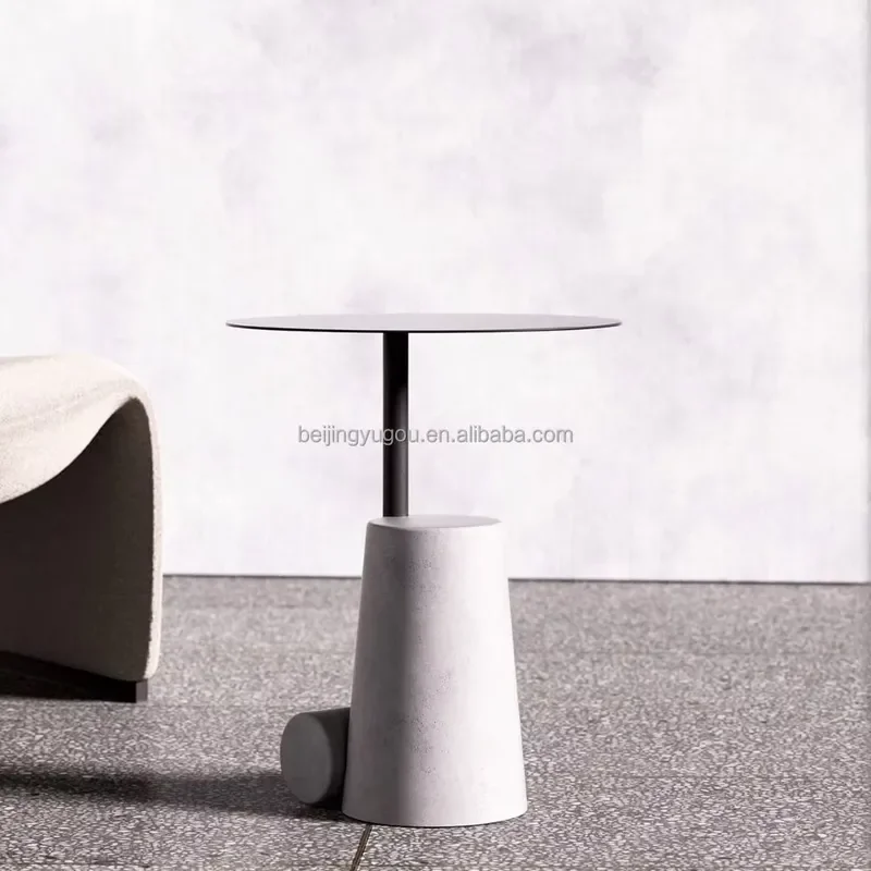 Modern Conical Concrete Base Metal Side Table Round Top Art Craft for Home Living Room Hotel Decor Wholesale Custom Factory