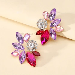 Korean Fashion Geometric Glass Stud Earrings For Women Trendy Luxury Design Femme Wedding Party Charming Jewelry Accessories