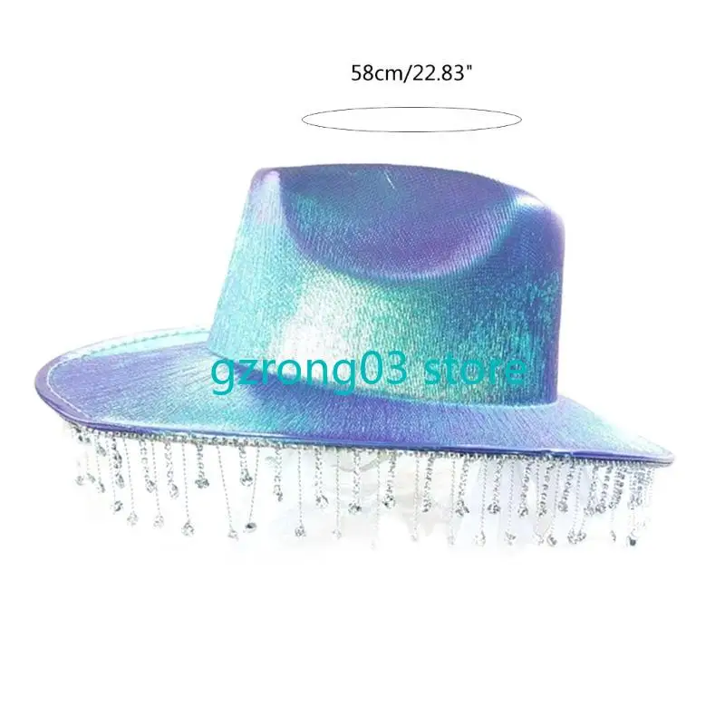 

127C Sparkly Tassel Cowboy Hat Color Fedora Hat for Bachelorette Party