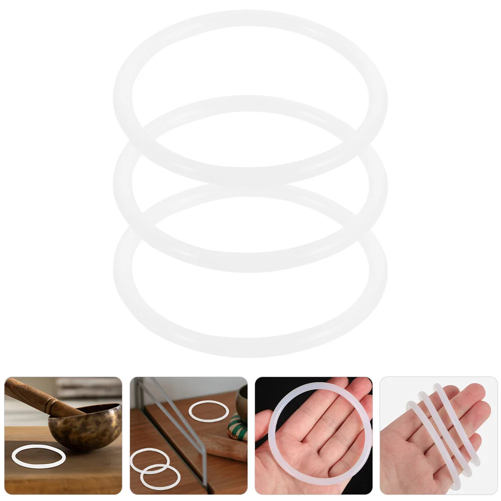 

3 Pcs Crystal Bowl Washer Sound Rubber Rings Musical Instrument Tibetan Gasket for Singing White