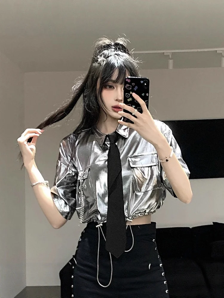 

Укороченный топ, блузка с принтом для танцев, градиент, минимализм, рукава, эстетический винтажный синий корейский милый корейский японский воротник на плечо для девочек, повседневный воротник