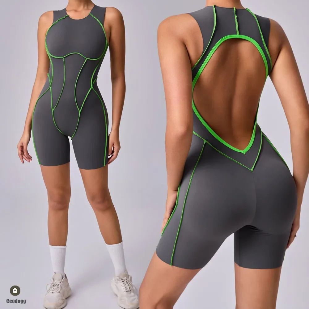 Sleeveless Padded Yoga Jumpsuits Women Summer Backless One-piece Fitness Rompers Sports Bodysuit Hip Lifting Workout Playsuits