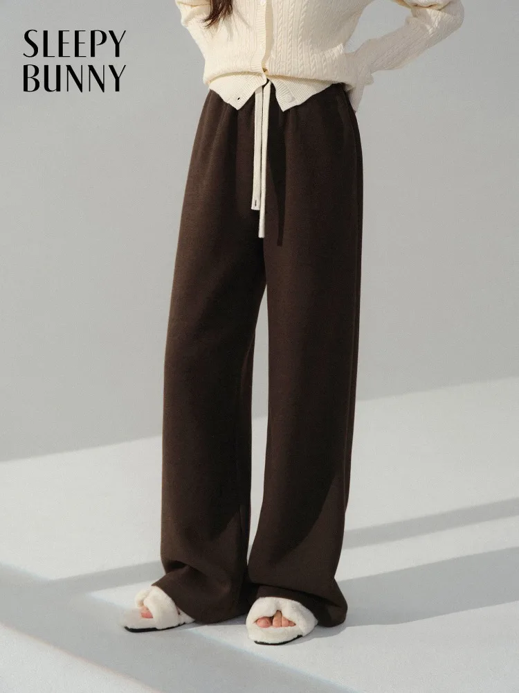 

High Waist Loose Lounge Pants for Women Elastic Waist Wide Leg Trousers Casual Sporty Floor Length Pants for Lady Autumn Winter